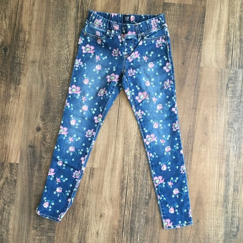 GAP Kids Floral Patterned stretch Jeggings Blue Jeans